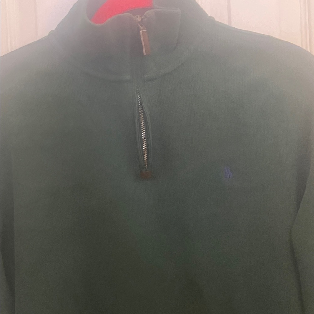 Polo by Ralph Lauren Forest Green Quarter-Zip Sweater with Navy Logo